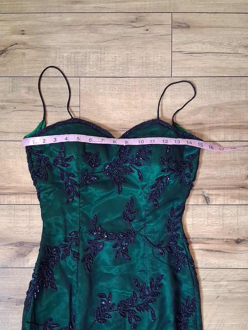 Women's Emerald Green Beaded Spaghetti-Strap Floor Length Evening Gown Size S - Picture 14 of 16